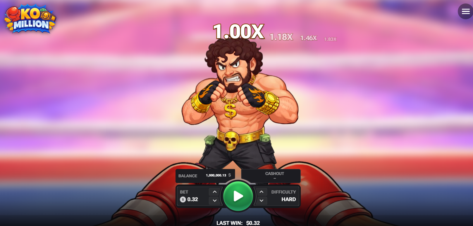 Boxeador de KO Million en el ring con el multiplicador encima