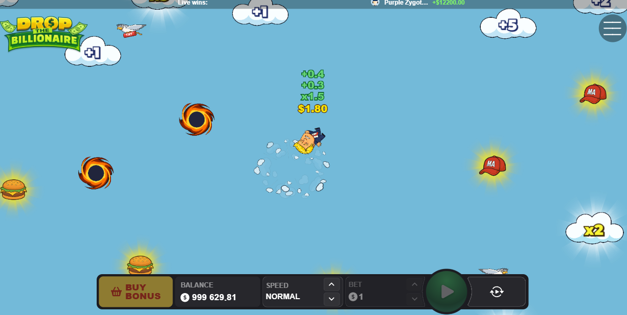 Caída del multimillonario de Drop The Billionaire entre nubes y multiplicadores