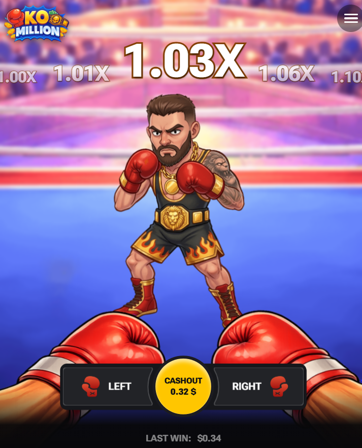 KO Million en móvil con los botones Left, Right y Cashout