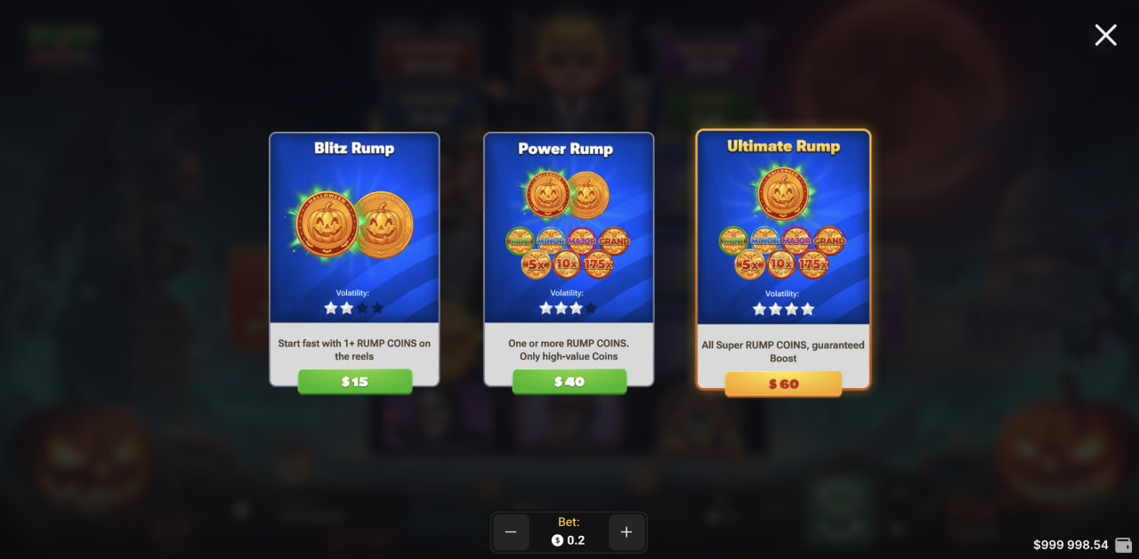 Tres niveles de Buy Bonus de Rump & Halloween en pantalla de ordenador