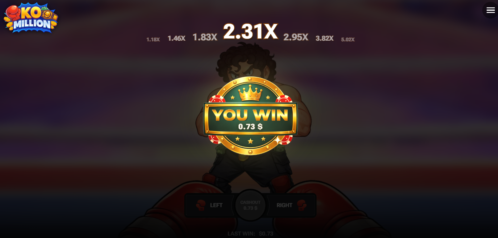 Pantalla You Win de KO Million tras cobrar un combate