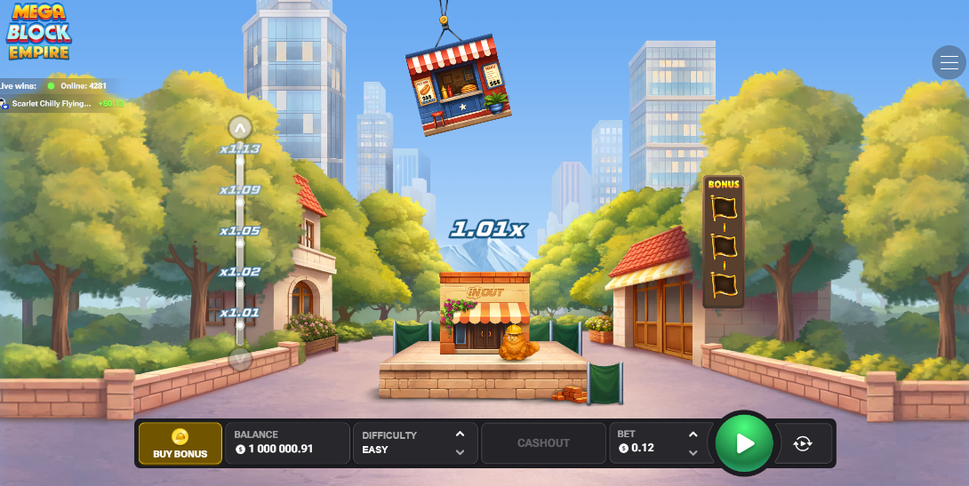 Grúa de MegaBlock Empire sobre la torre con el multiplicador en curso