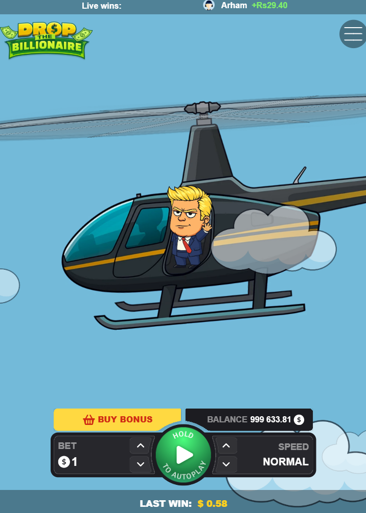 Drop The Billionaire en móvil vertical con el botón Buy Bonus